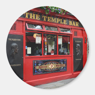 Red Temple Bar pub in Dublin round magnet