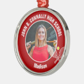 Red Tennis Player Photo High School Christmas Metalen Ornament (Links)