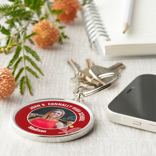 Red Tennis Player Photo High School Spirit Sleutelhanger (Zijkant)