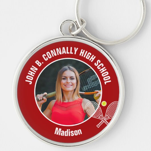 Red Tennis Player Photo High School Spirit Sleutelhanger (Voorkant)