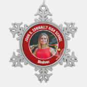 Red Tennis Player Photo High School Spirit Tin Sneeuwvlok Ornament (Voorkant)