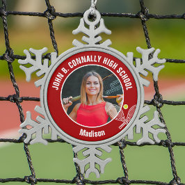 Red Tennis Player Photo High School Spirit Tin Sneeuwvlok Ornament