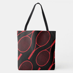 red tennis racks on black tote bag