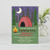 Red Tent Camping Birthday Party Invitation Kaart (Staand voorkant)