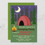 Red Tent Camping Birthday Party Invitation Kaart (Voorkant / Achterkant)