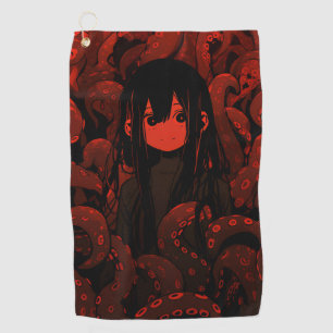 Red Tentacle Horror Anime Girl Golfhanddoek