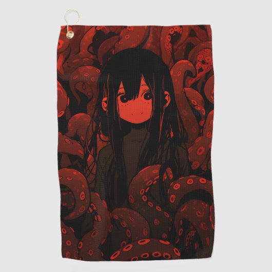 Red Tentacle Horror Anime Girl Golfhanddoek (Voorkant)