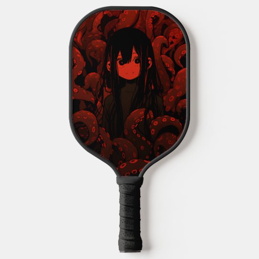 Red Tentacle Horror Anime Girl Pickleball Paddle (Voorkant)