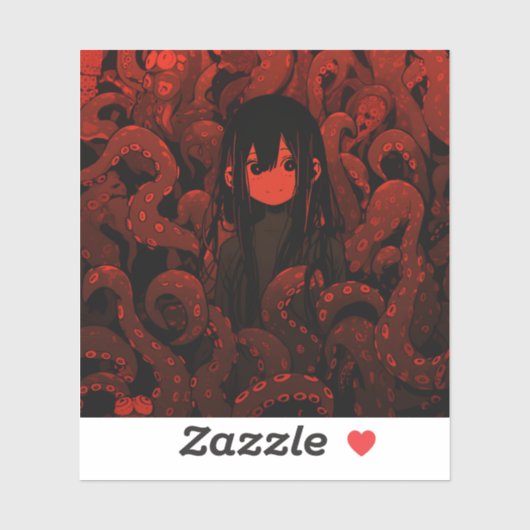 Red Tentacle Horror Anime Girl Sticker (Vel)