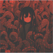 Red Tentacle Horror Anime Girl Sticker (Voorkant)