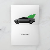 Red Tesla truck with Christmas tree in the back Feestdagen Kaart (Binnen)