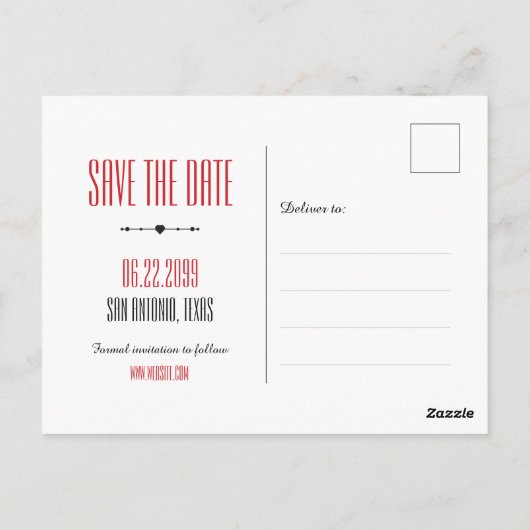 Red Texas Curling Ribbon Save the Date Briefkaart (Achterkant)