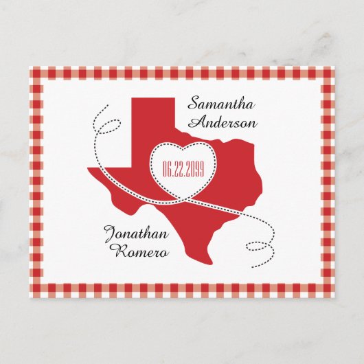 Red Texas Curling Ribbon Save the Date Briefkaart (Voorkant)
