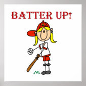 Red Text Batter Up Girls Softball Shirten en Gifts Poster (Voorkant)