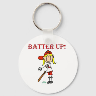 Red Text Batter Up Girls Softball Shirten en Gifts Sleutelhanger