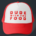 Red Text Design guy met voedsel Trucker Pet<br><div class="desc">Cute,  grappig tekstontwerp,  Kerel,  met de voedseltekst in het rood. Veranderbare tekst en tekstkleur.</div>