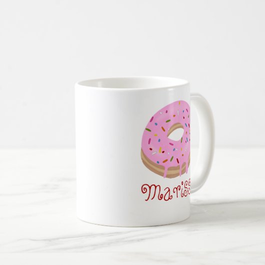 Red Text Pink Sprinkled Donut en Naam Koffie Koffiemok (Voorkant rechts)
