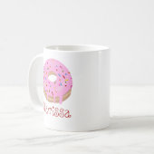 Red Text Pink Sprinkled Donut en Naam Koffie Koffiemok (Voorkant links)