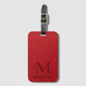 Red Textured Leather Monogram Persoonlijke naam Bagagelabel (Voorkant (verticaal))