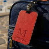 Red Textured Leather Monogram Persoonlijke naam Bagagelabel