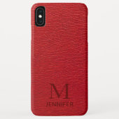 Red Textured Leather Monogram Persoonlijke naam Case-Mate iPhone Case (Achterkant)