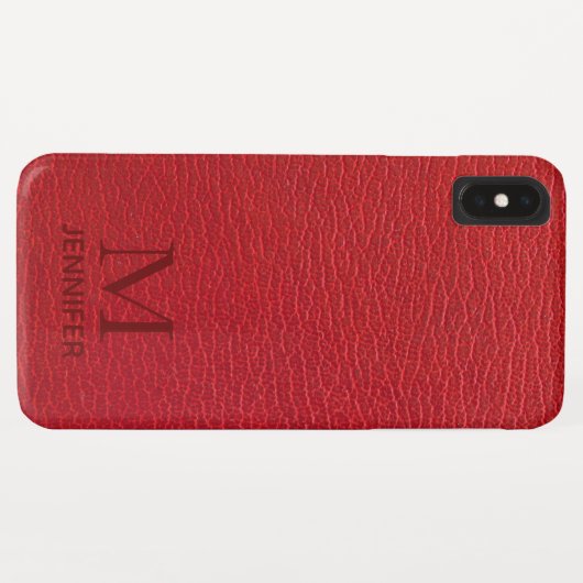 Red Textured Leather Monogram Persoonlijke naam Case-Mate iPhone Case (Achterkant (horizontaal))