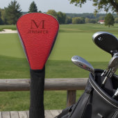 Red Textured Leather Monogram Persoonlijke naam Golfheadcover