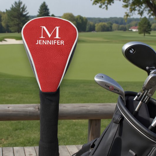 Red Textured Leather Monogram Persoonlijke naam Golfheadcover