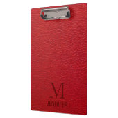 Red Textured Leather Monogram Persoonlijke naam Klembord (Links)