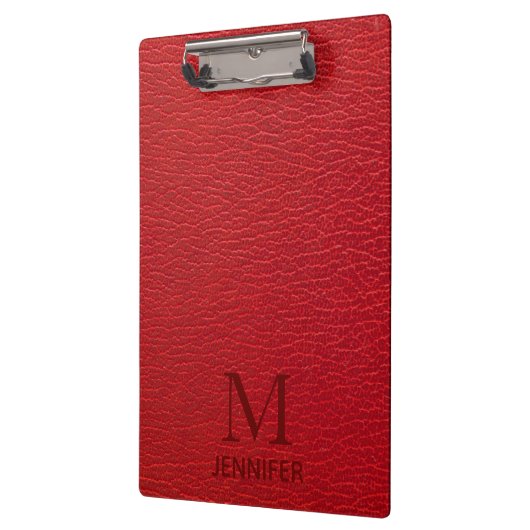 Red Textured Leather Monogram Persoonlijke naam Klembord (Links)