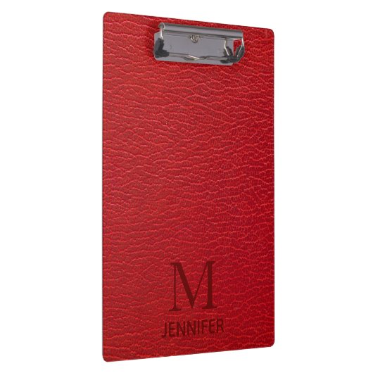 Red Textured Leather Monogram Persoonlijke naam Klembord (Rechts)