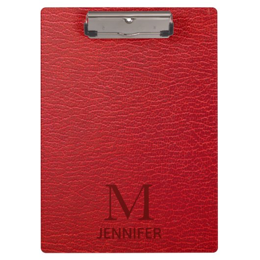 Red Textured Leather Monogram Persoonlijke naam Klembord (Voorkant)