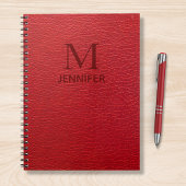 Red Textured Leather Monogram Persoonlijke naam Notitieboek