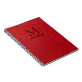 Red Textured Leather Monogram Persoonlijke naam Notitieboek (Rechterzijde)