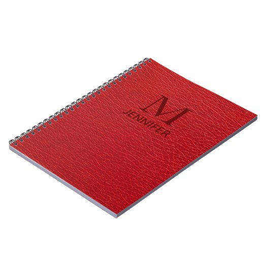Red Textured Leather Monogram Persoonlijke naam Notitieboek (Linkerzijde)