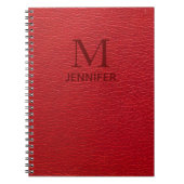 Red Textured Leather Monogram Persoonlijke naam Notitieboek (Voorkant)