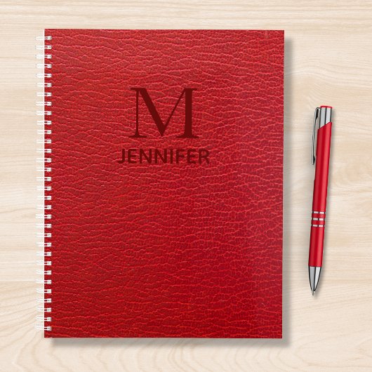 Red Textured Leather Monogram Persoonlijke naam Planner