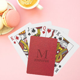 Red Textured Leather Monogram Persoonlijke naam Pokerkaarten