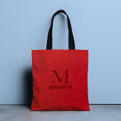 Red Textured Leather Monogram Persoonlijke naam Tote Bag