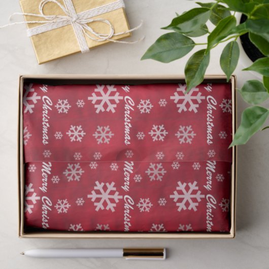 Red Textured Merry Kerstmis met Snowflakes Tissuepapier (Geschenk)