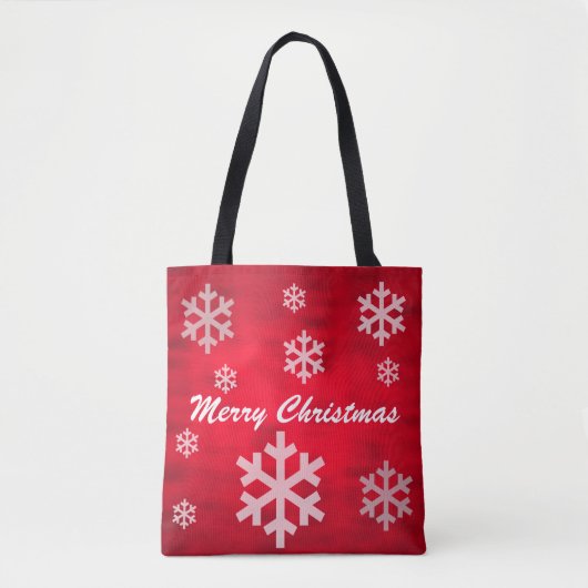 Red Textured Merry Kerstmis met Snowflakes Tote Bag (Voorkant)