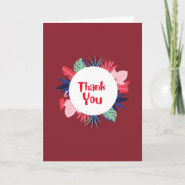 Red Thank You card with tropical flowers Kaart