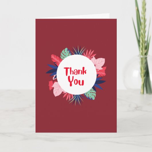 Red Thank You card with tropical flowers Kaart (Voorkant)