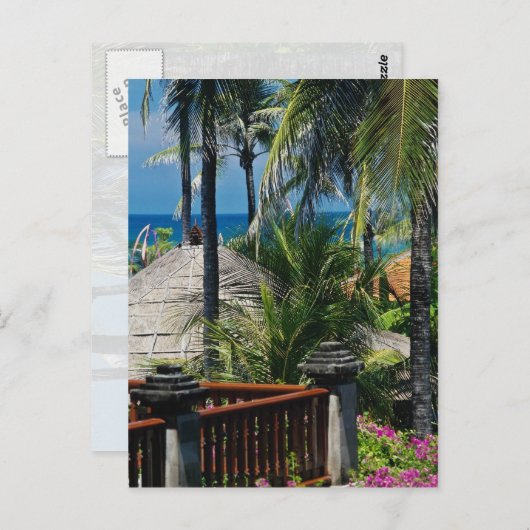 Red Thatched huts bij het strand, Nusa Dua, Bali,  Briefkaart (Voorkant / Achterkant)
