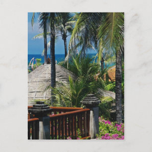 Red Thatched huts bij het strand, Nusa Dua, Bali, Briefkaart