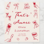 Red That's Amore Hand Drawn Wedding Wijn Etiket (Enkel label)