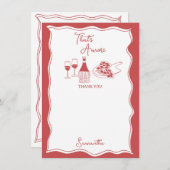 Red That's Amore Italian Pizza Wine Vrijgezellenfe Bedankkaart (Voorkant / Achterkant)