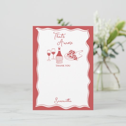 Red That's Amore Italian Pizza Wine Vrijgezellenfe Bedankkaart (Staand voorkant)