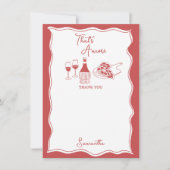 Red That's Amore Italian Pizza Wine Vrijgezellenfe Bedankkaart (Voorkant)