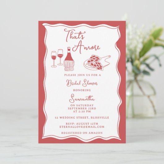 Red That's Amore Italian Pizza Wine Vrijgezellenfe Kaart (Staand voorkant)